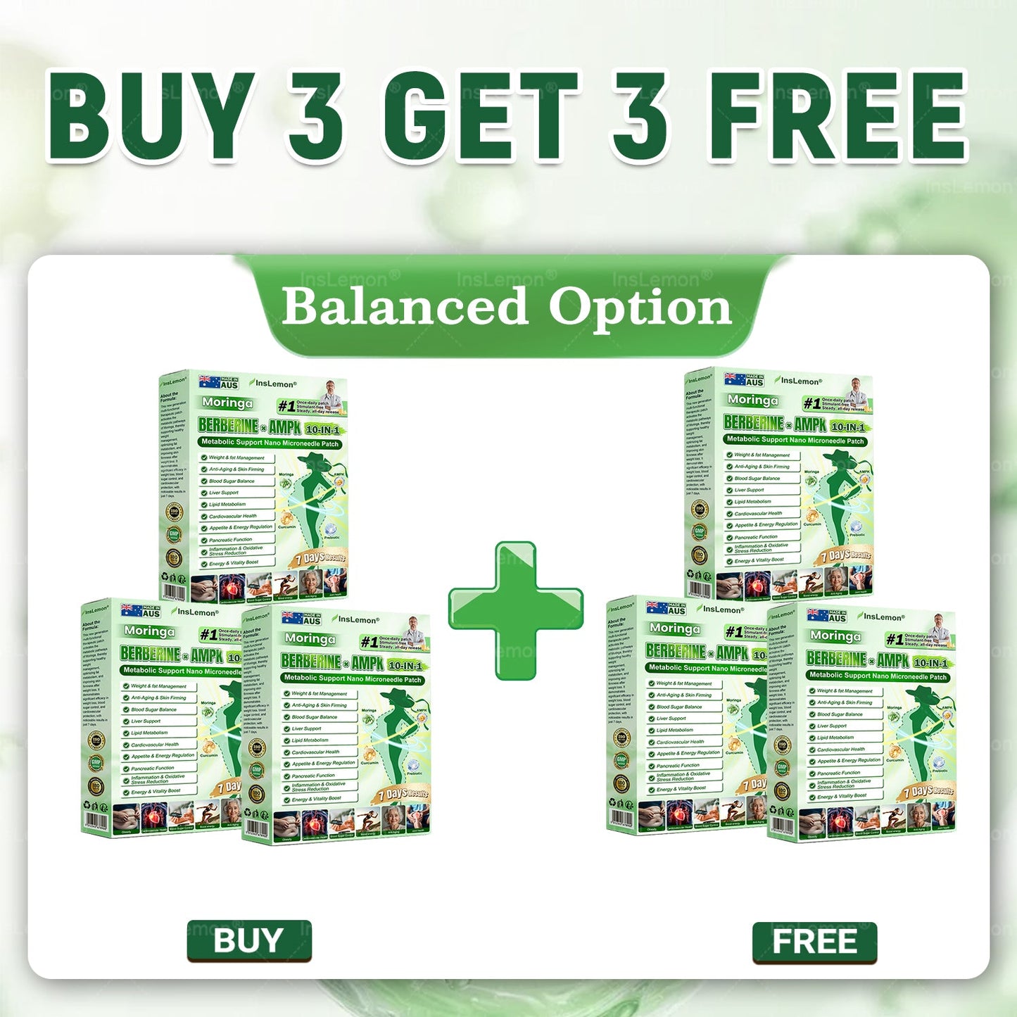 𝐈𝐧𝐬𝐋𝐞𝐦𝐨𝐧® Moringa × Berberine × AMPK 10-in-1 Metabolic Support Nano Microneedle Patch. Once daily. Supports weight, skin firmness, blood sugar balance, sleep and joint wellbeing