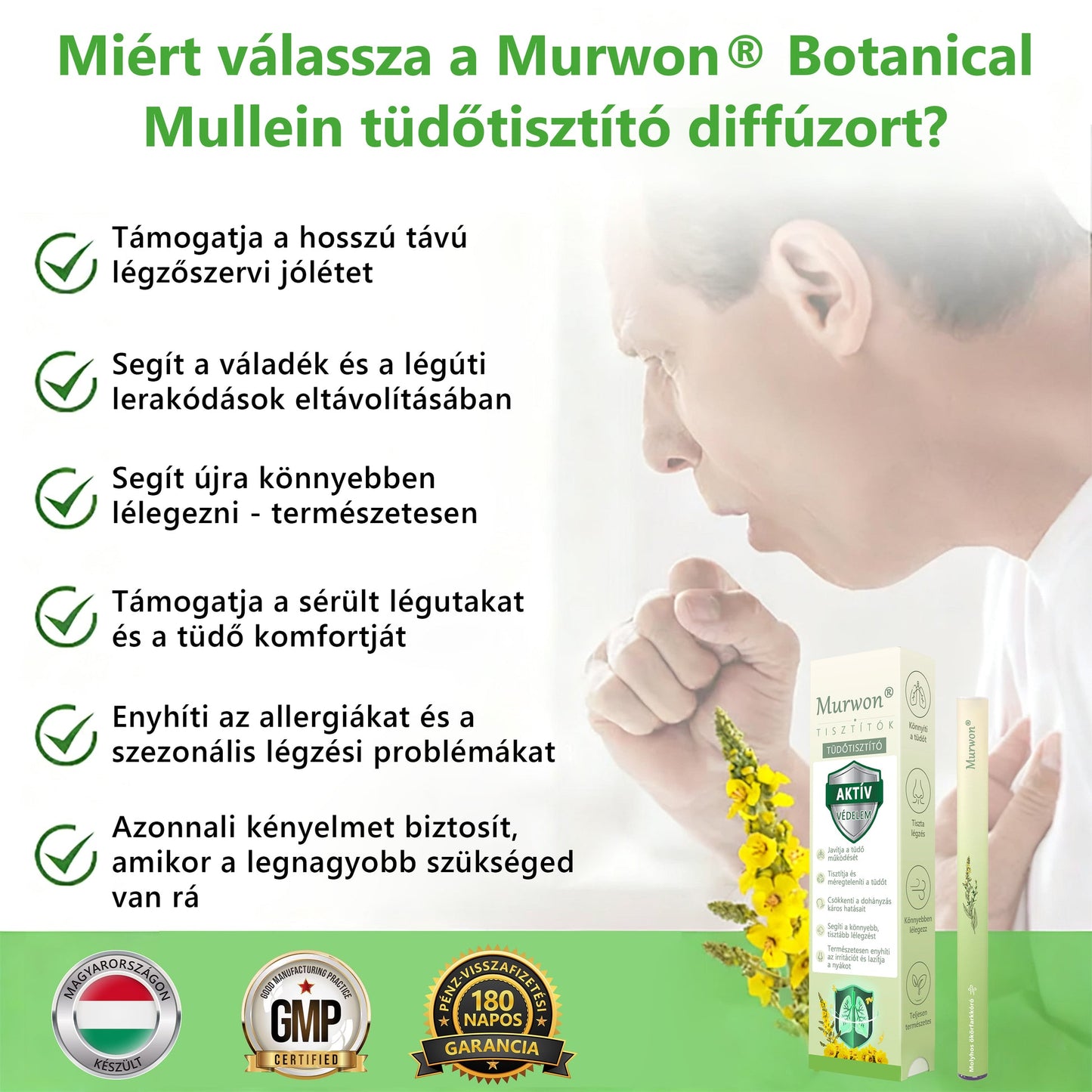🇭🇺 High-Quality Hungarian Product with Domestic Shipping 🥇 Murwon® Herbal Lung-Cleansing Diffuser 🧄(👨‍⚕️ Effective Help for Cough, Sore Throat, Shortness of Breath, Mucus, Nasal Congestion, Bronchitis, Allergy Symptoms and Lung Problems) ❤️
